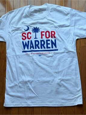 Elizabeth Warren T-Shirt Tee White L Cotton USA South Carolina Tagless